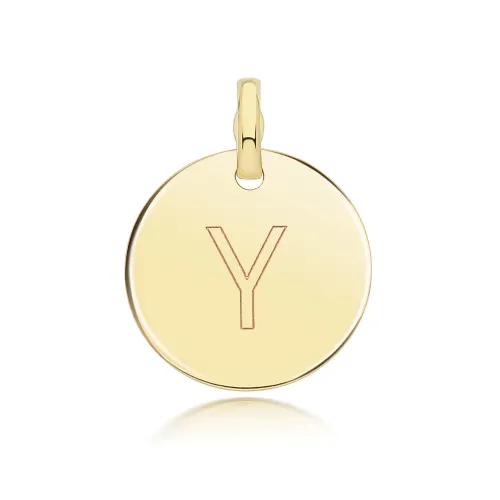 9ct Yellow Gold Round Plain Initial Pendant 14.3mm Y